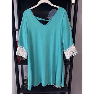 flowy lace sleeve mint dress by red dress boutique
